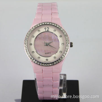 Ladies' Pink Super Thin Size Ceramic Watch with Shell Dial, Fancy, Novelty and Nice